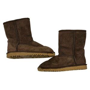 Ugg Boot Youth 2 Brown Leather Sheepskin‎ Lining Classic Outdoor Boys Unisex